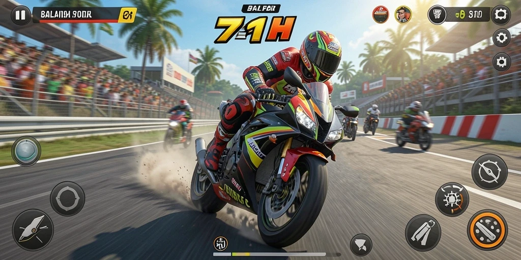 Tampilan gameplay balapan motor yang mendebarkan.