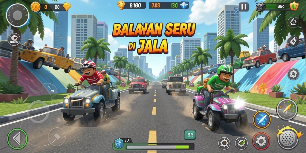 Tampilan gameplay mendebarkan dalam balapan kencang.