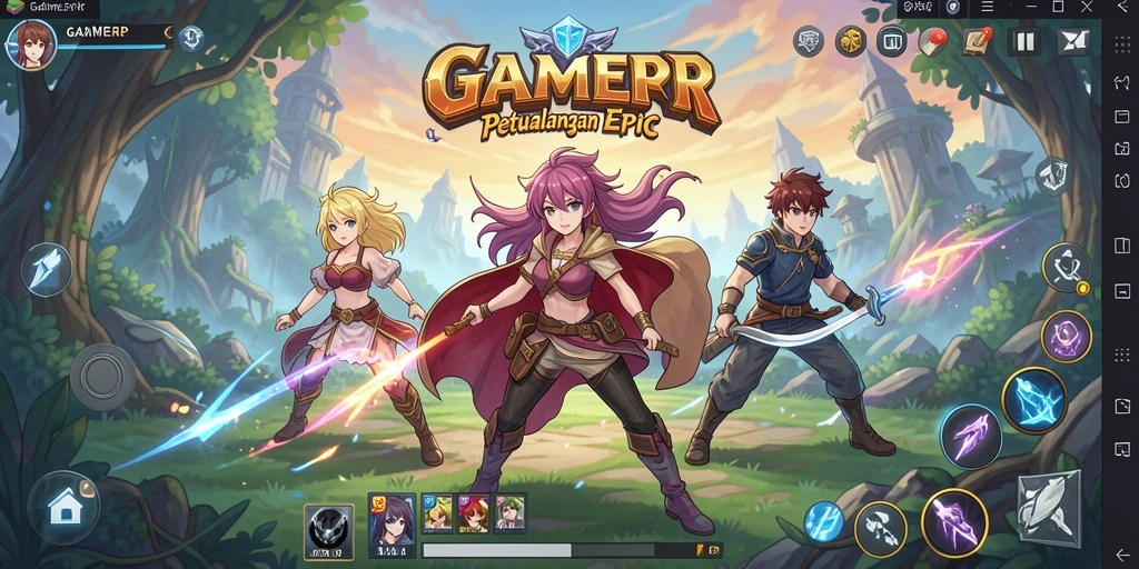 Gameplay GAMERP yang penuh warna dan aksi seru.