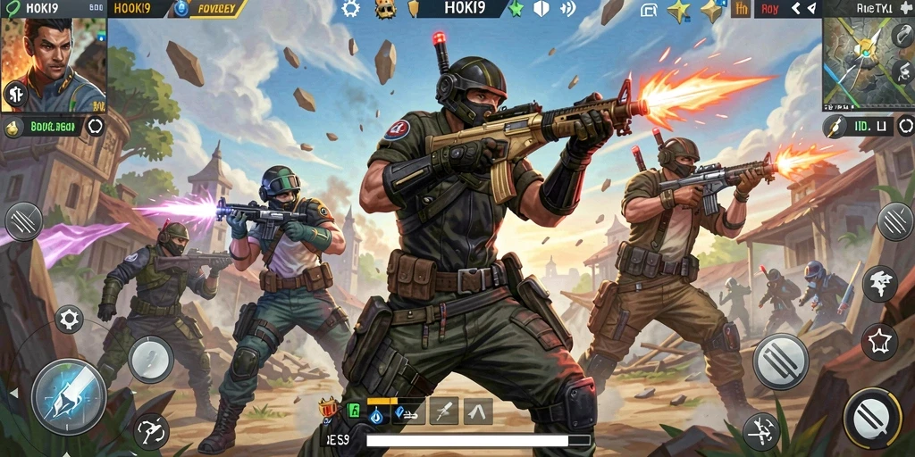 Screenshot gameplay HOKI9 menampilkan aksi seru dalam pertempuran Battle Royale.