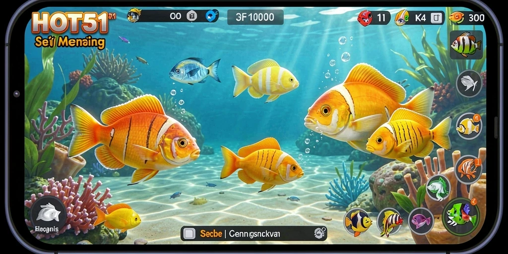 Tampilan screenshot gameplay HOT51 dengan aktivitas memancing yang seru.