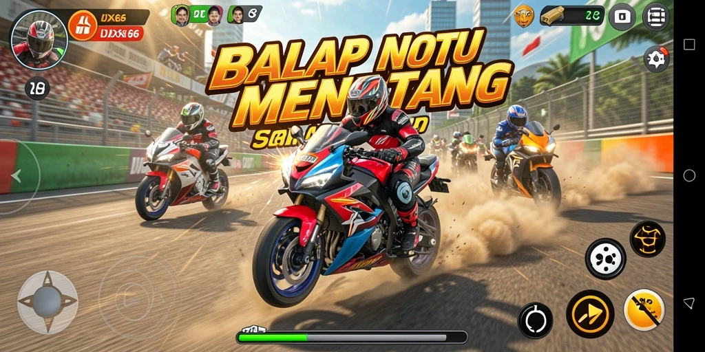 Tampilan gameplay IDX66 dengan aksi balap motor yang mendebarkan.