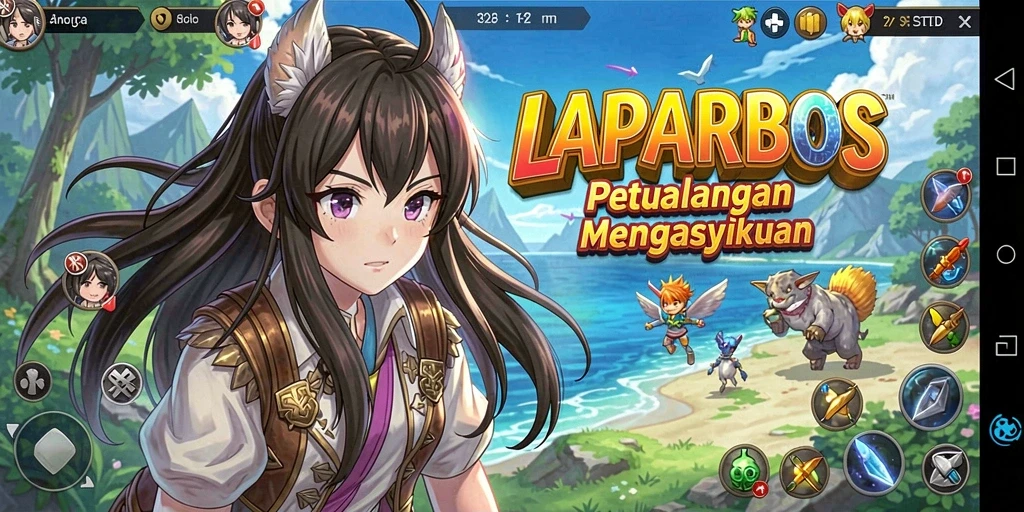 Tangkapan layar utama LAPARBOS menampilkan aksi pertarungan yang mendebarkan dalam dunia anime.