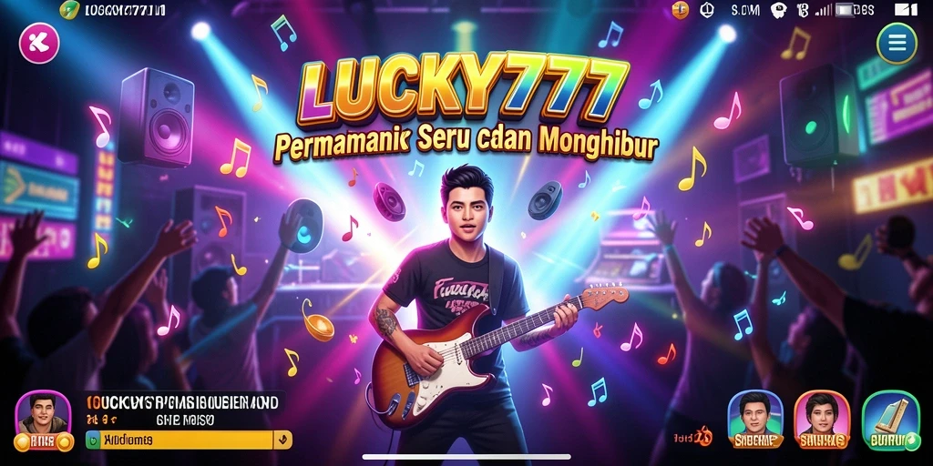Tampilan gameplay LUCKY777 yang penuh aksi dan musik.