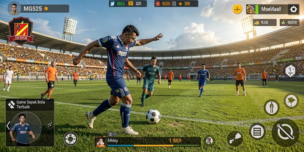 Screenshot menunjukkan aksi seru dalam pertandingan sepak bola.