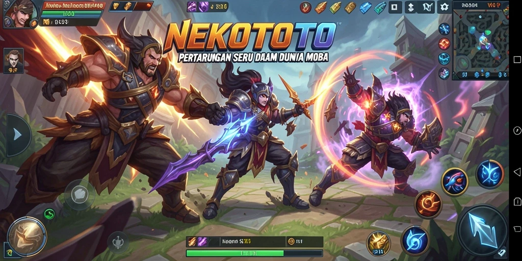Tangkapan layar gameplay NEKOTOTO menampilkan pertarungan seru antar tim.