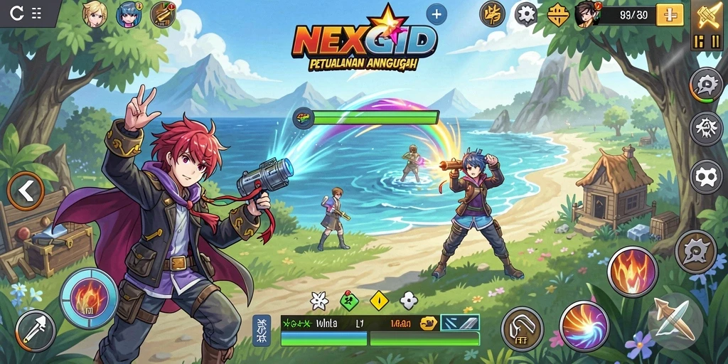 Tampilan gameplay NEXGID dengan karakter Anime yang menawan.