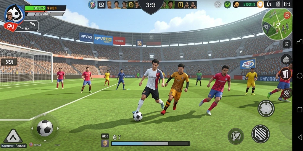 Tampilan gameplay RPVIP5 saat pertandingan sepak bola yang intens.