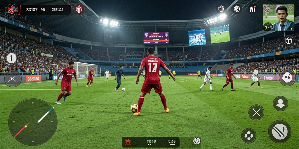 Tangkapan layar SD107 menunjukkan aksi bermain sepak bola yang intens dan mendebarkan.