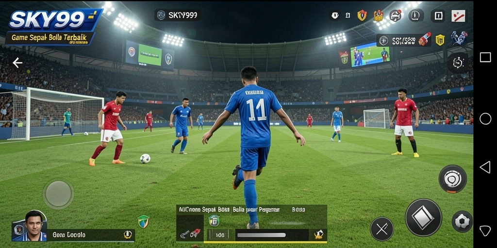 Screenshot gameplay <strong>SKY99</strong> yang menunjukkan aksi pertandingan sepak bola.