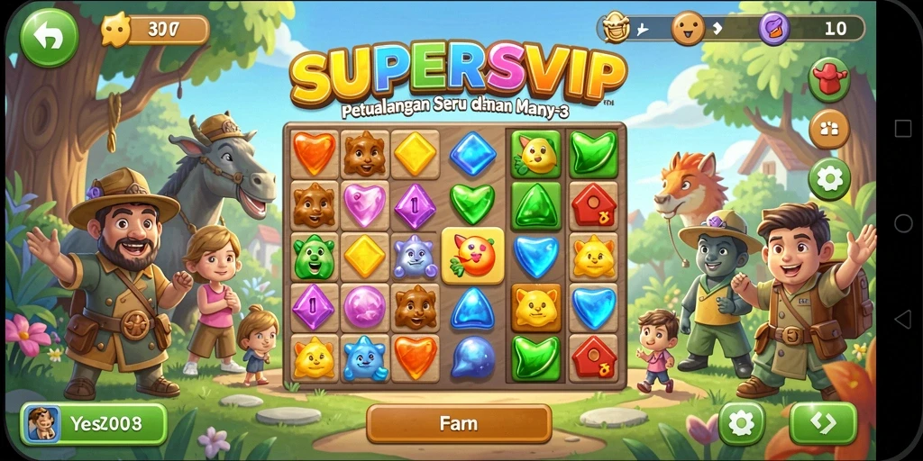 Tampilan menarik dari gameplay <strong>SUPERSVIP</strong> dalam mencocokkan batu permata.