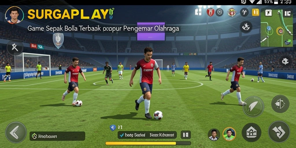 Tampilan gameplay seru di SURGAPLAY dengan aksi sepak bola yang mendebarkan.