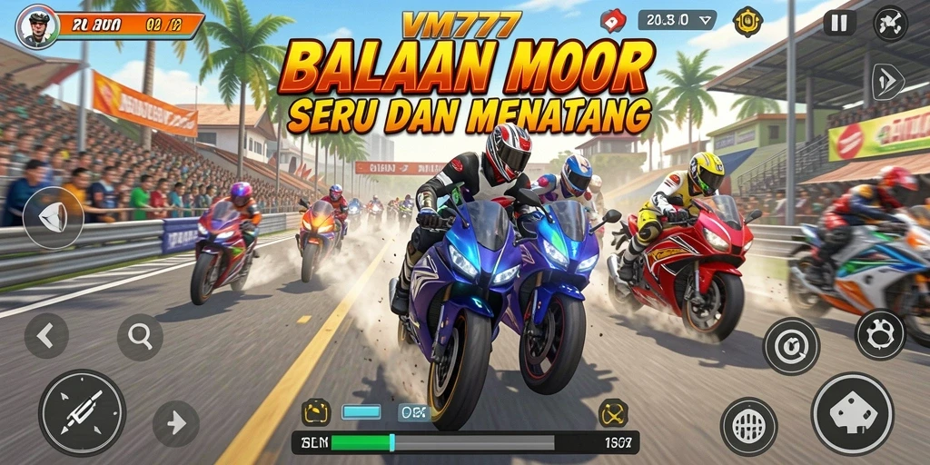 Gameplay seru balapan motor di berbagai trek menantang.