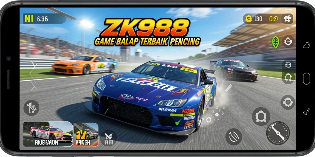 Screenshot utama ZK988 menampilkan aksi balap yang mendebarkan.